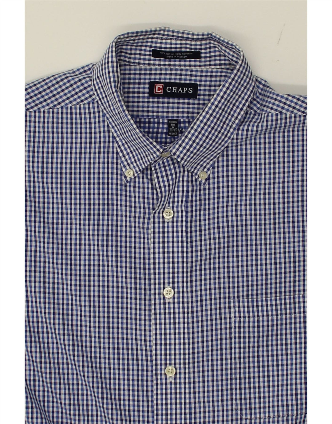CHAPS Mens Shirt Size 17 XL Blue Check Cotton Vintage Chaps and Second-Hand Chaps from Messina Hembry 