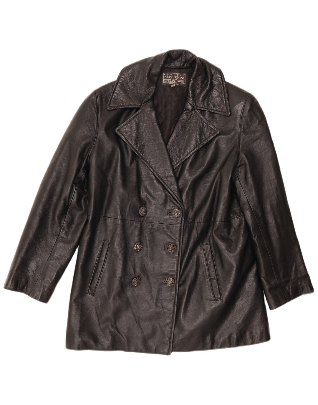 Cappotto Donna Doppio Petto in Pelle Linea Donna IT 42 Medio Nero