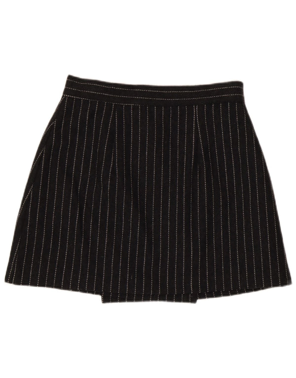 Mini gonna a portafoglio vintage da donna IT 44 media W28 viscosa a righe grigie