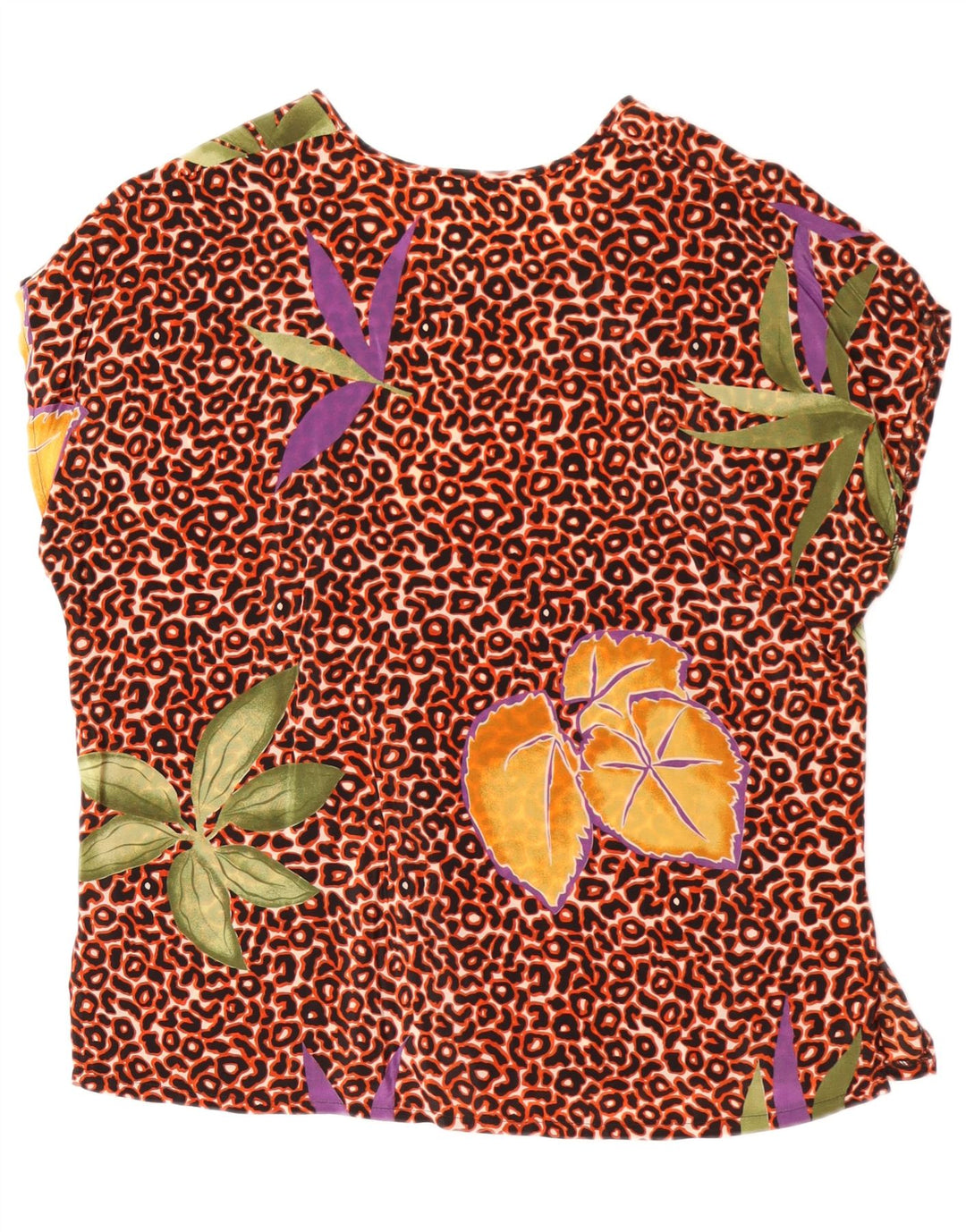 Pura Seta Camicetta oversize da donna Top UK 10 Piccola seta floreale marrone