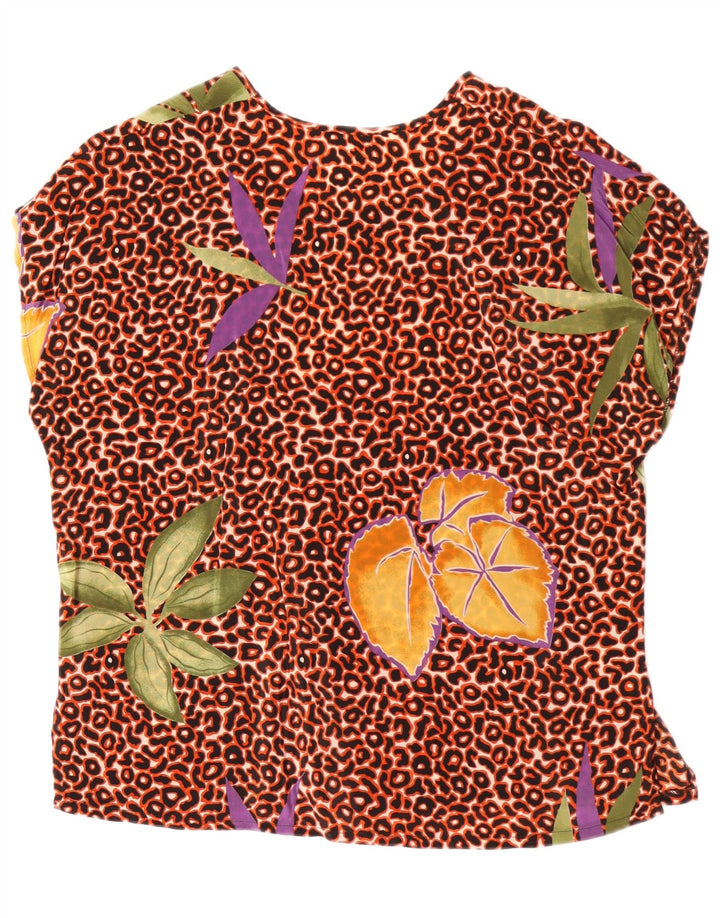 Pura Seta Camicetta oversize da donna Top UK 10 Piccola seta floreale marrone