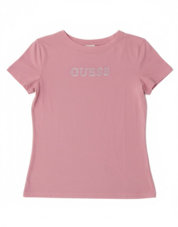 Guess T-shirt grafica da donna a maniche corte Top UK 8 Piccolo logo rosa