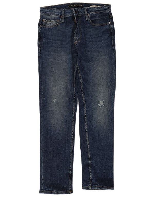 Jeans dritti slim invecchiati Guess da uomo W33 L32 Blu