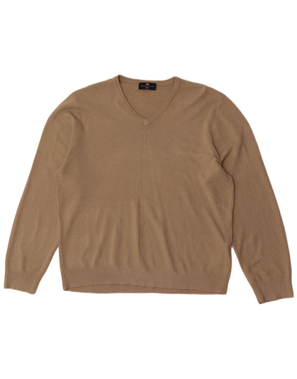 Maglione da uomo Marks & Spencer con scollo a V blu Harbour XL in acrilico beige