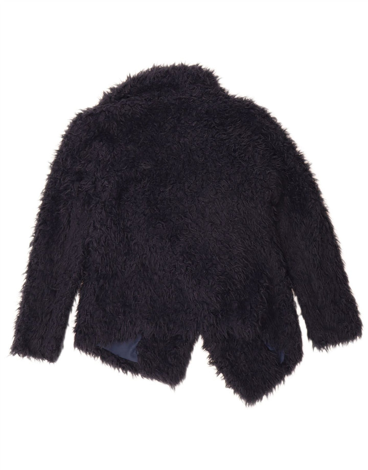 Giacca aperta da donna in pelliccia sintetica Zara UK 10 piccola in poliestere blu navy