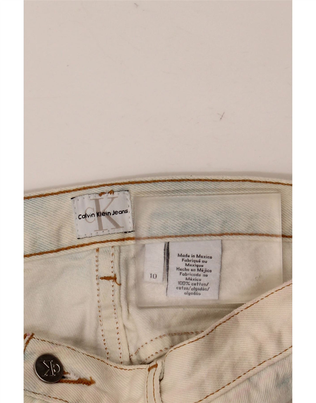 CALVIN KLEIN Pantaloncini di jeans da donna US 10 Large W32 Blu Tie Dye Cotton