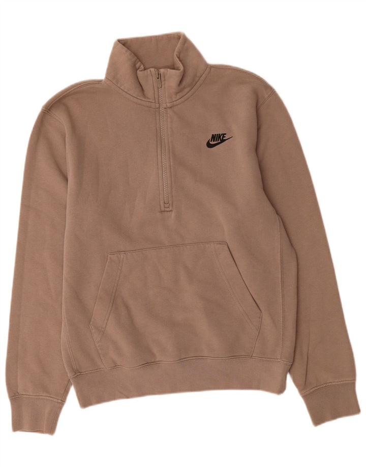 NIKE Mens Zip Neck Sweatshirt Jumper XS Grey Cotton