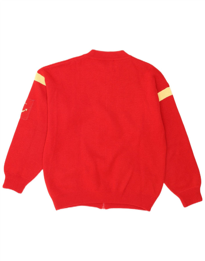 Maglione cardigan con zip intera da uomo vintage in acrilico color block rosso medio
