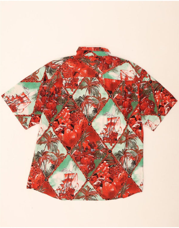 Camicia a maniche corte grafica vintage da uomo grande hawaiana in cotone floreale rosso
