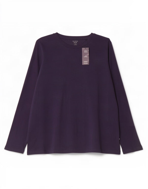 Top manica lunga da donna Marks & Spencer UK 22 2XL cotone blu navy