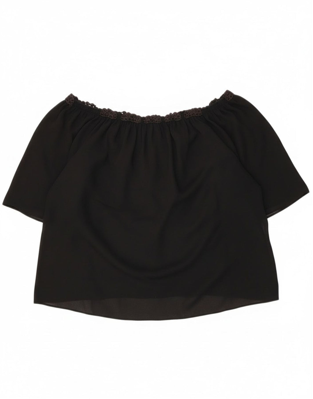 Top Zara da donna corto oversize con spalle scoperte UK 16 grande nero floreale