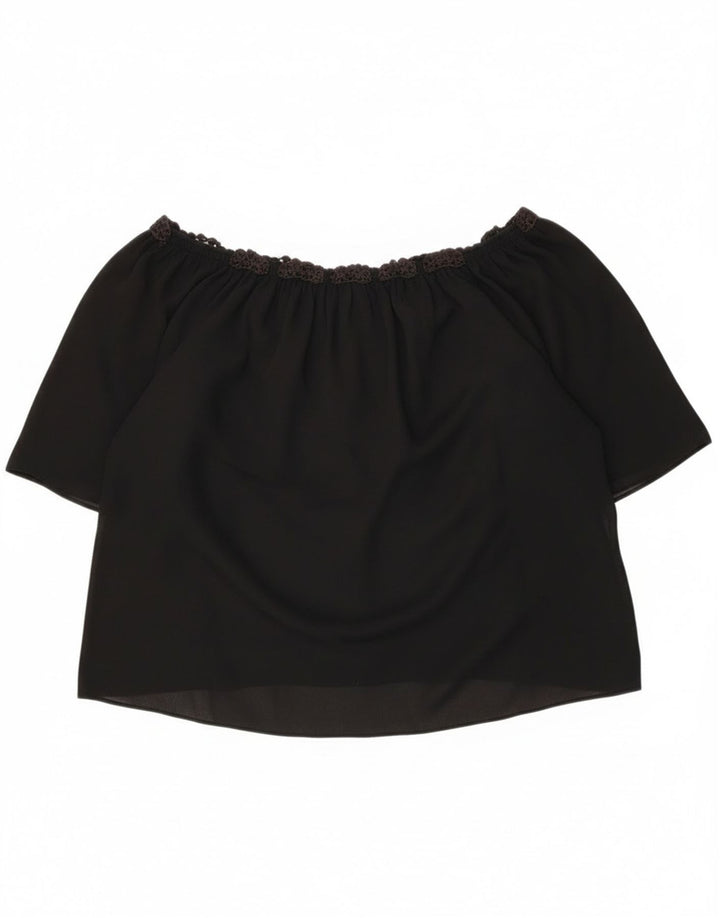 Top Zara da donna corto oversize con spalle scoperte UK 16 grande nero floreale