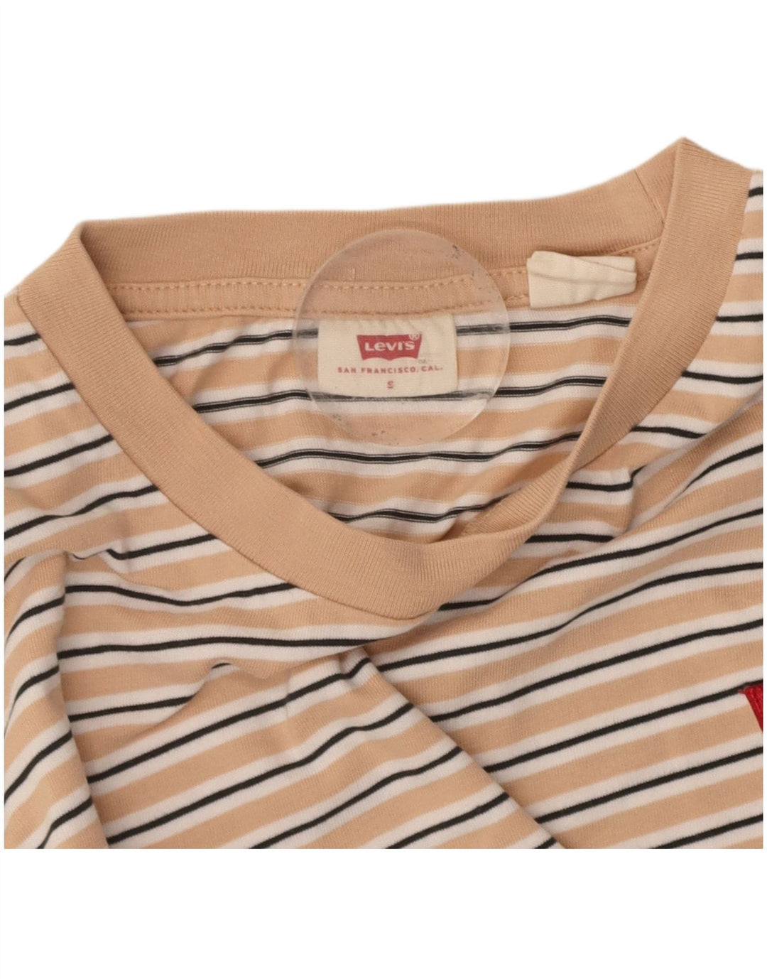 LEVI'S Womens T-Shirt Top UK 10 Small Beige Striped