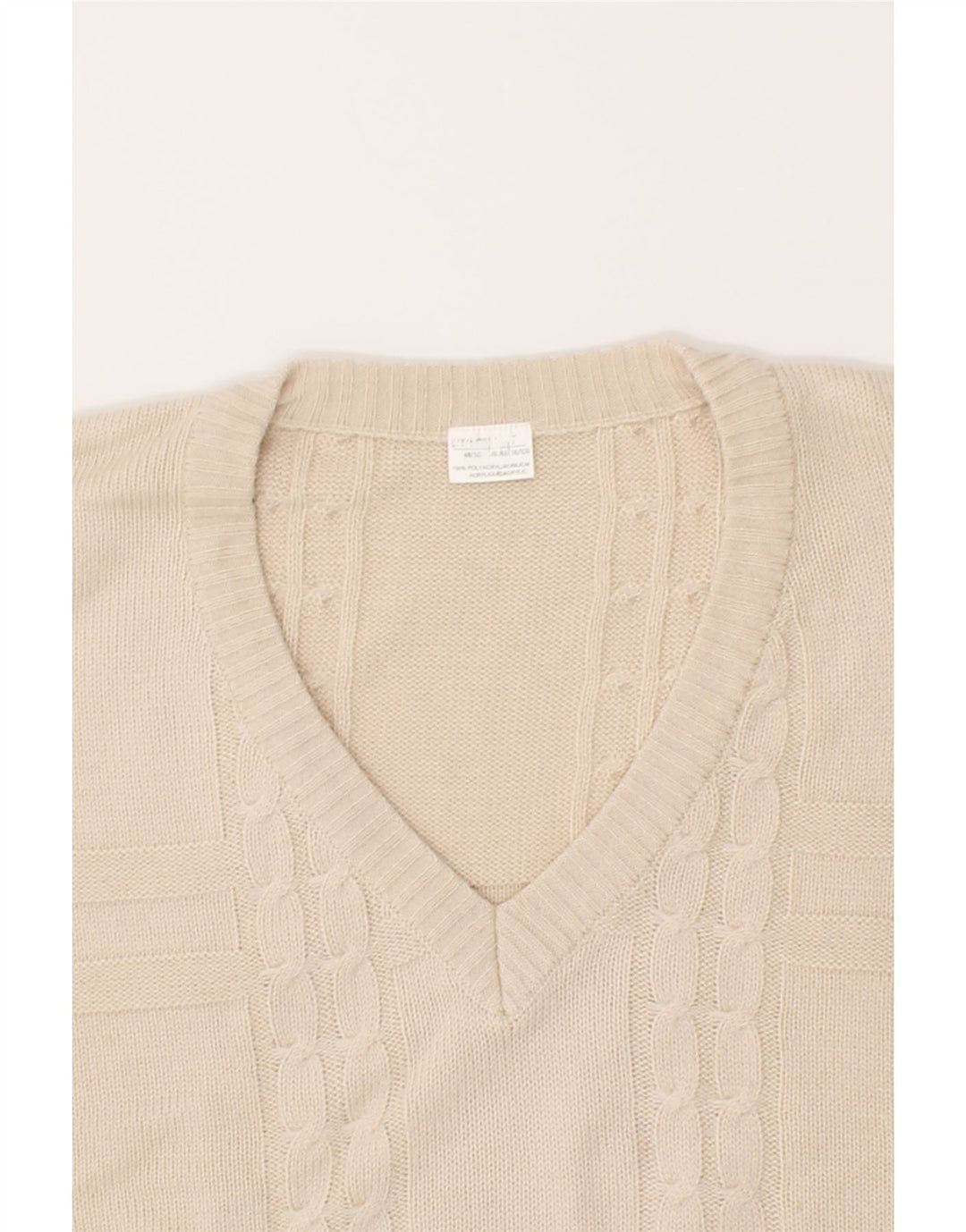 VINTAGE Mens Short Sleeve V-Neck Jumper Sweater IT 48/50 Medium Beige Vintage Vintage and Second-Hand Vintage from Messina Hembry 