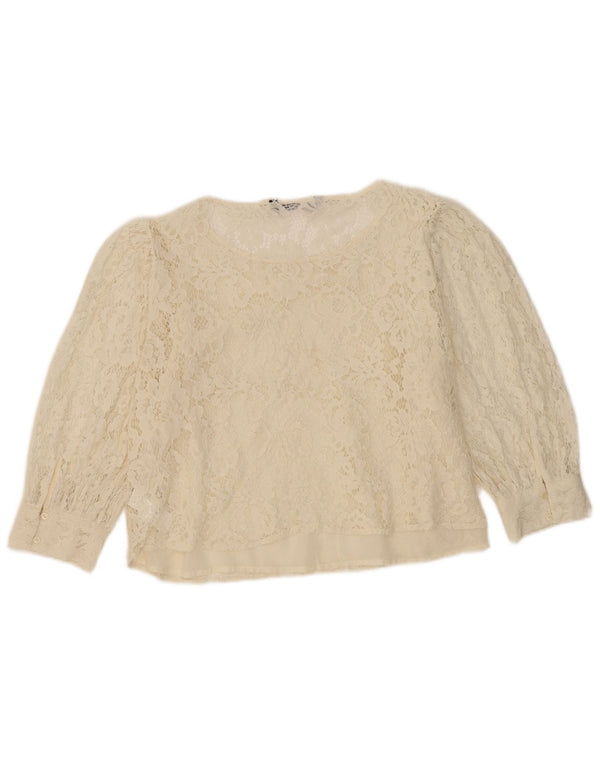 ZARA Womens Crop 3/4 Sleeve Blouse Top UK 16 Large Off White Floral