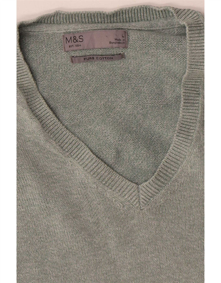 Maglione da uomo con scollo a V Marks & Spencer grande in cotone verde
