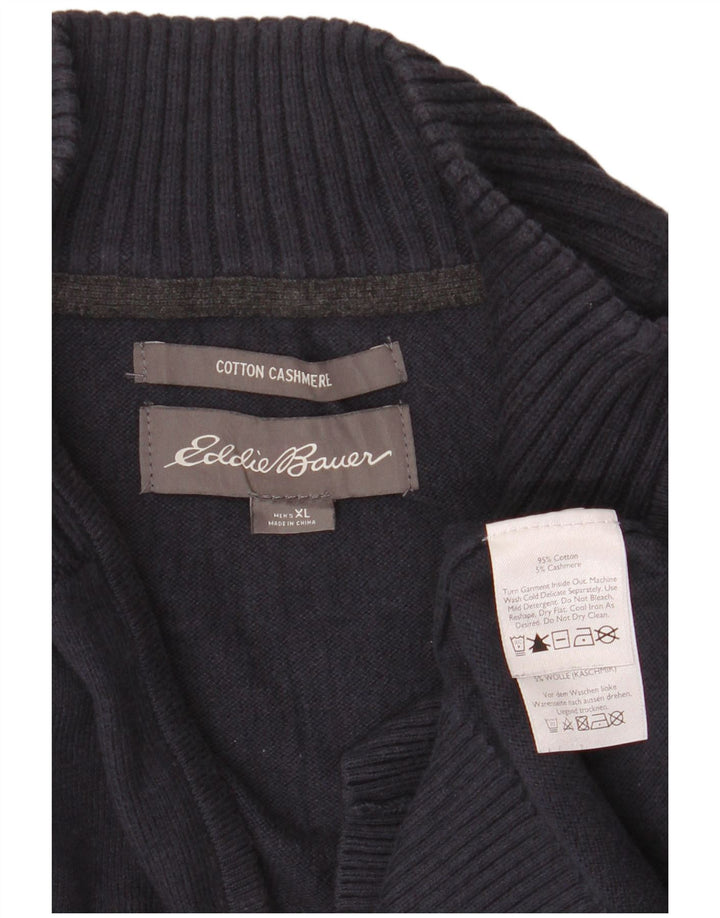 EDDIE BAUER Maglione da uomo con zip e collo XL in cotone blu navy