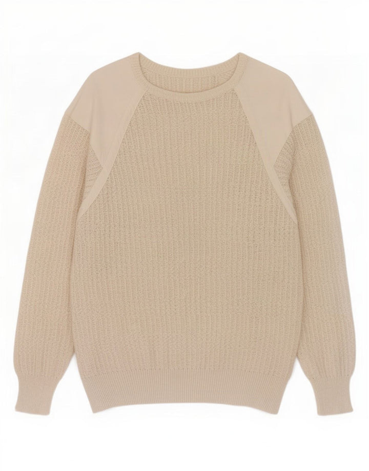 Maglione vintage da uomo con scollo a barca color block beige medio