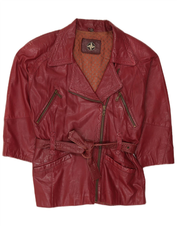Giacca da motociclista in pelle oversize da donna vintage EU 38 Borgogna media
