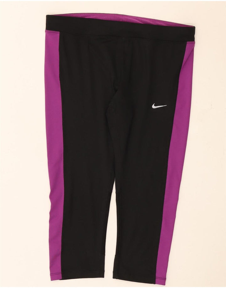 Leggings Nike Dri Fit Capri da donna UK 14 Large Nero Colourblock Poliestere