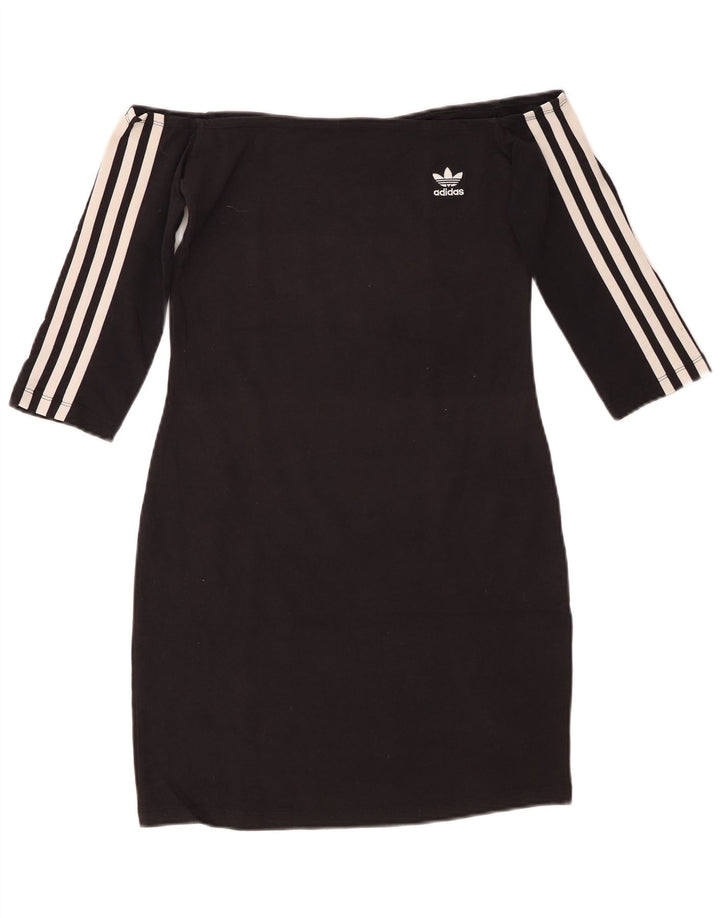 Abito ADIDAS da donna con maniche a 3/4 e spalle scoperte UK 8 piccolo in cotone nero