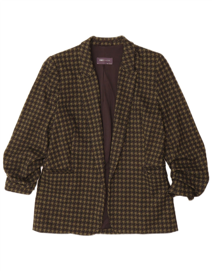 Giacca blazer aperta da donna Marks & Spencer UK 10 piccola pied de poule kaki