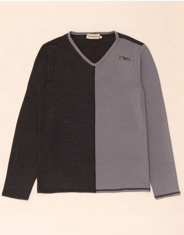 Emporio Armani Top manica lunga da donna UK 14 Large Grigio Colourblock