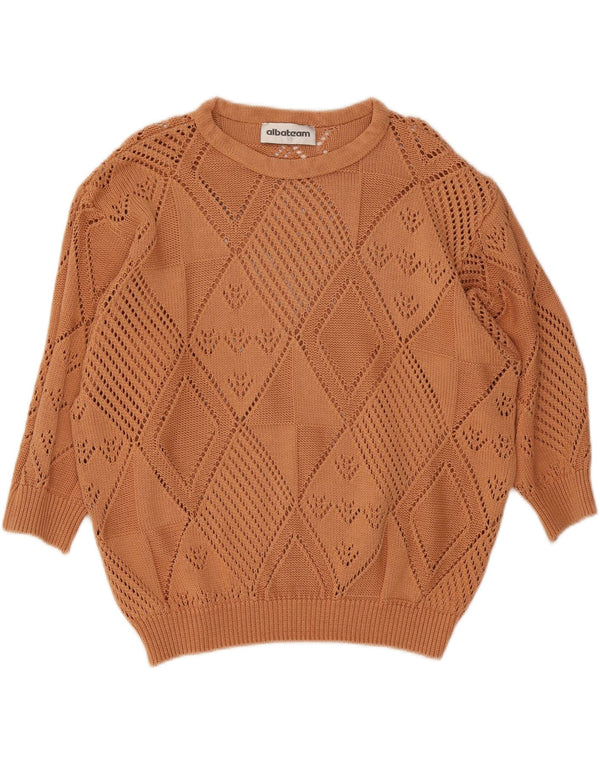Maglione maglione vintage da donna con scollo a barca UK 20 2XL cotone marrone