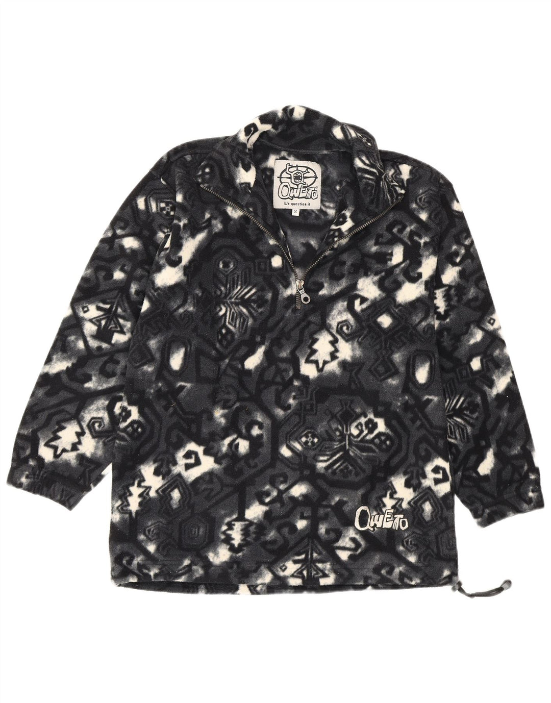 Maglione in pile da uomo vintage con motivo astratto, collo con zip, piccolo grigio