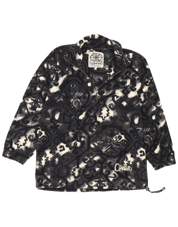Maglione in pile da uomo vintage con motivo astratto, collo con zip, piccolo grigio