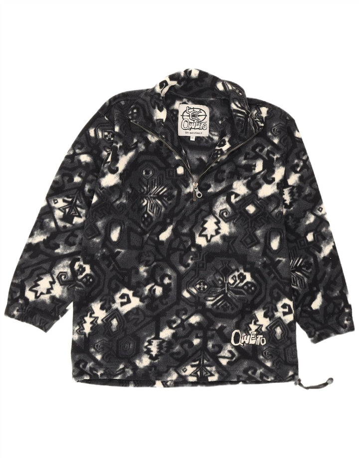 Maglione in pile da uomo vintage con motivo astratto, collo con zip, piccolo grigio