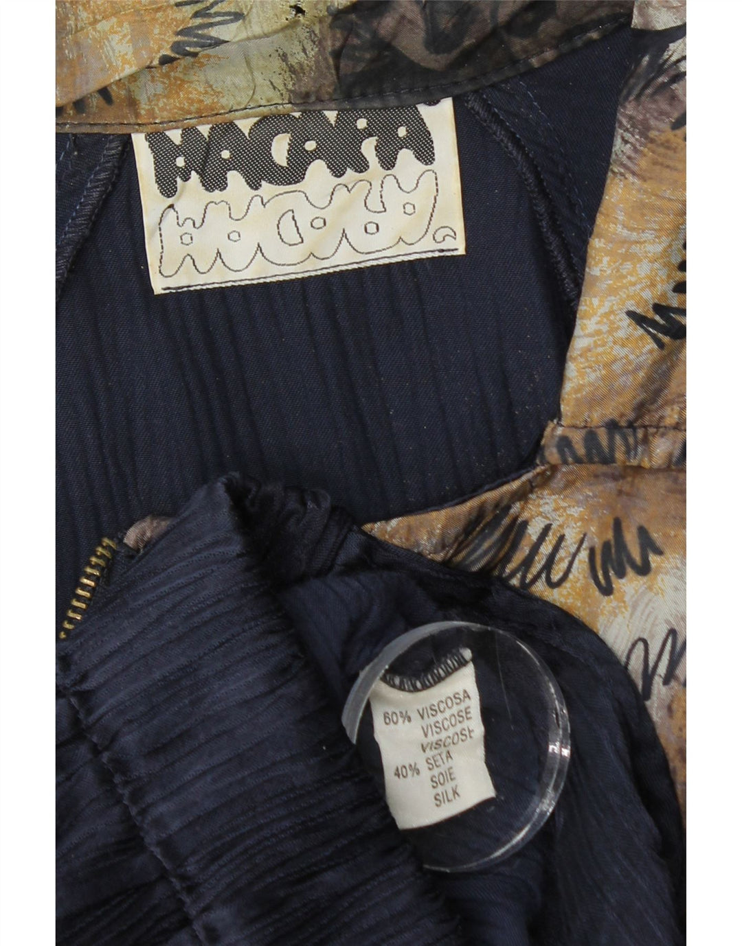 Giubbotto bomber asimmetrico da donna vintage UK 10 piccola stampa animalier blu navy