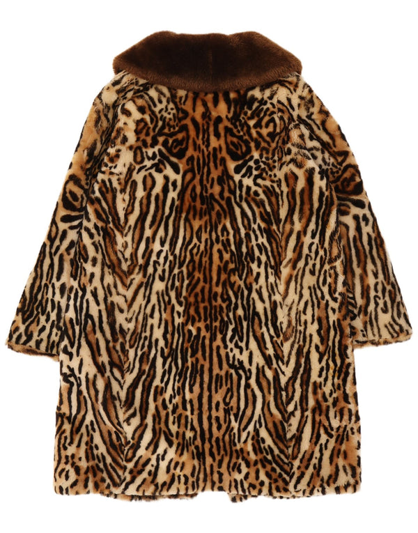 Cappotto vintage da donna in pelliccia sintetica UK 16 grande stampa animalier marrone