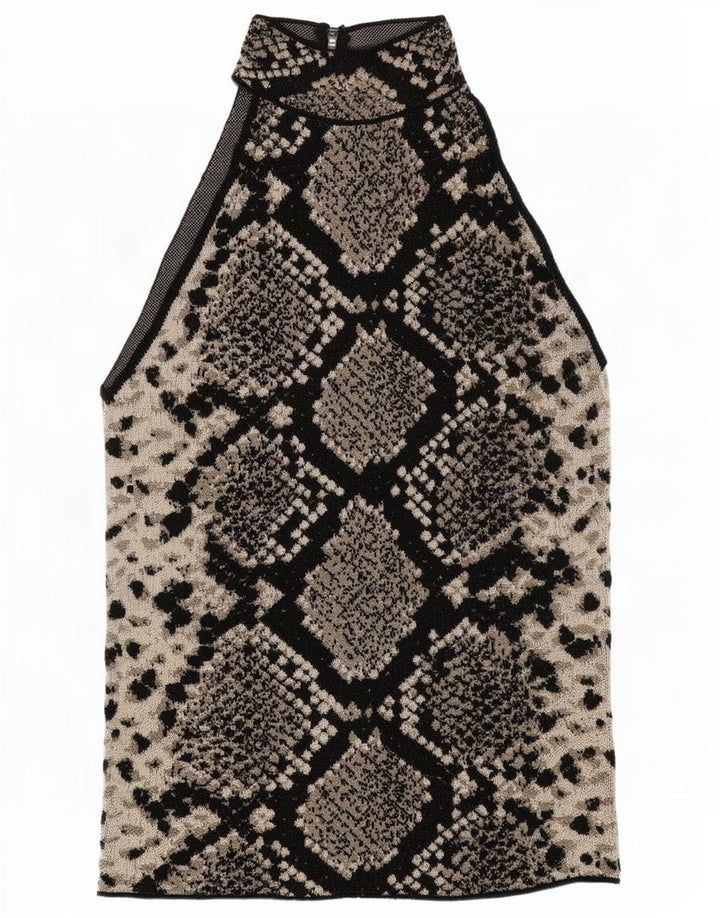 Top alla caviglia da donna Zara UK 8 piccolo viscosa nera con stampa animalier