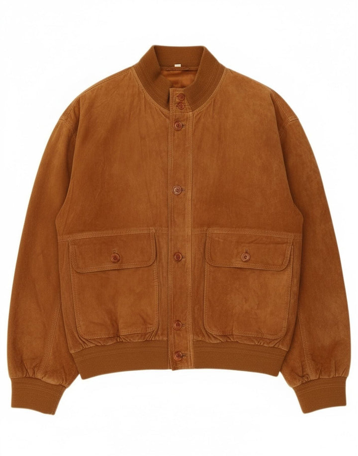 Giacca vintage in pelle scamosciata da uomo IT 50 grande in pelle marrone