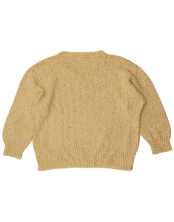 Maglione vintage da donna con scollo a V e maniche a 3/4 UK 16 grande giallo