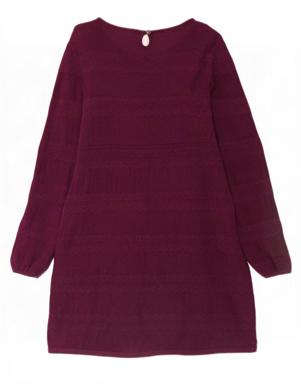 Abito maglione a maniche lunghe da donna Fat Face UK 14 Cotone a righe marrone medio