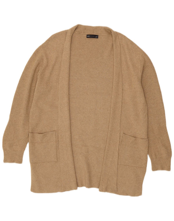 Maglione cardigan aperto lungo da donna Marks & Spencer UK 16 grande Beige