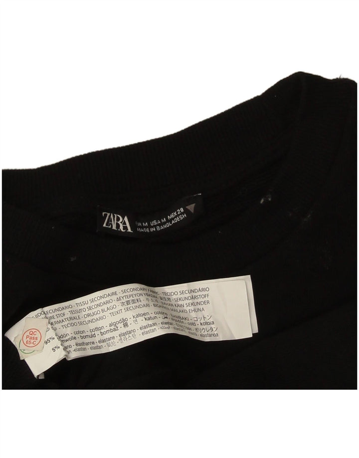 Felpa corta da donna Zara UK 14 cotone nero medio