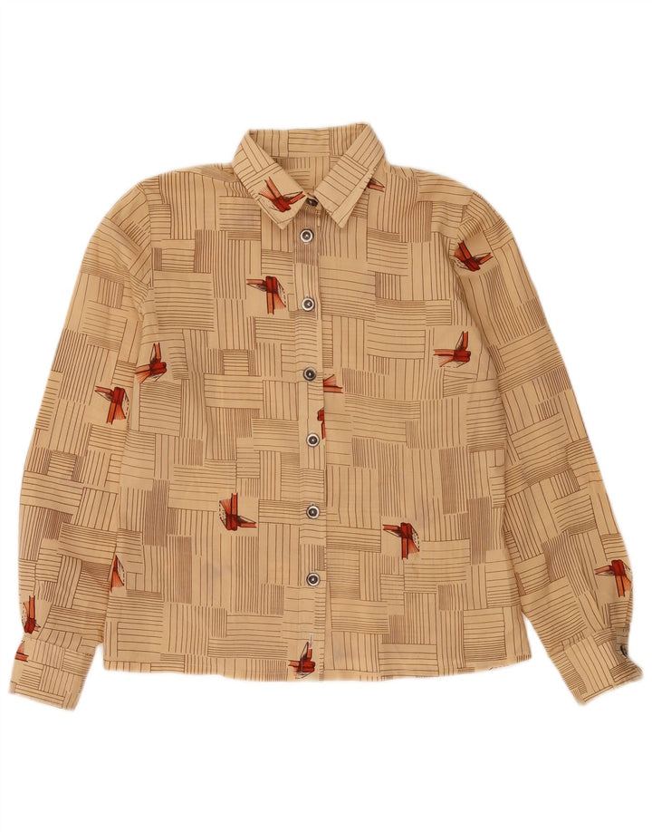 Camicia da donna vintage UK 12 Beige medio geometrico