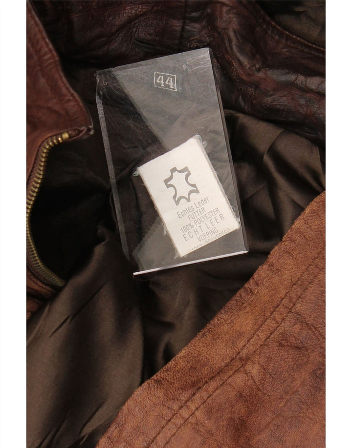 Cappotto oversize in pelle con cappuccio da donna VINTAGE EU 44 XL in pelle marrone