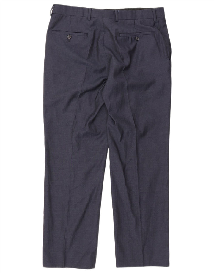 Pantaloni da abito dritti da donna JAEGER W34 L30 in lana blu navy
