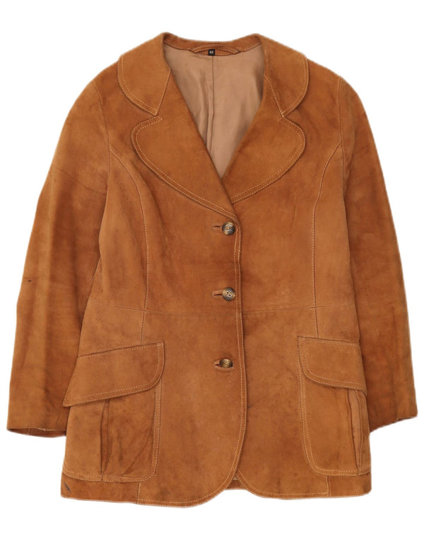 Giacca blazer da donna in pelle scamosciata a 3 bottoni VINTAGE IT 42 Marrone medio
