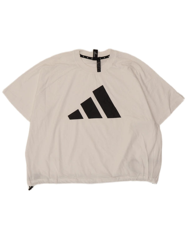 T-shirt grafica oversize corta da donna ADIDAS Top UK 10 piccola in cotone bianco