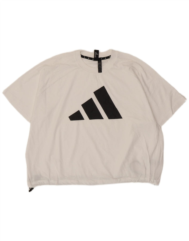 T-shirt grafica oversize corta da donna ADIDAS Top UK 10 piccola in cotone bianco