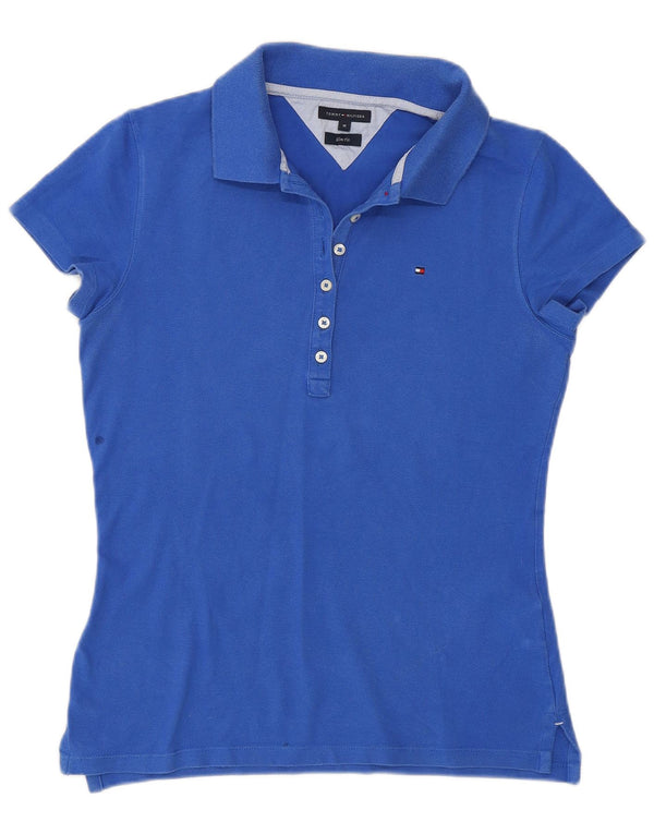 Polo da donna slim fit Tommy Hilfiger UK 12 cotone blu medio