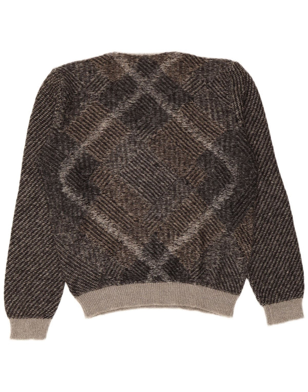 Maglione da uomo con scollo a V Benetton, grande acrilico geometrico marrone