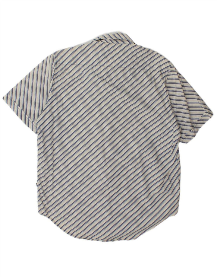 TOM TAILOR Mens Short Sleeve Shirt XL White Striped Cotton