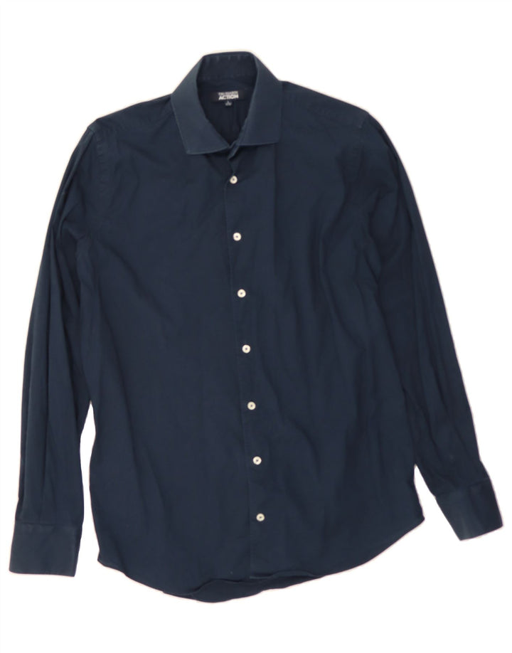 TRUSSARDI Mens Shirt Size 41/42 Large Navy Blue Cotton Vintage Trussardi and Second-Hand Trussardi from Messina Hembry 