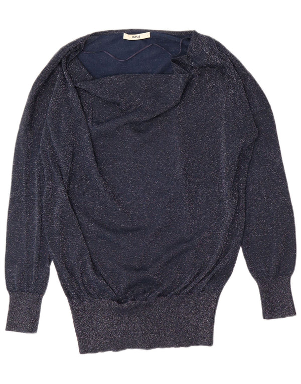 Maglione maglione con scollo a barca da donna Oasis UK 16 Grande viscosa screziata blu navy